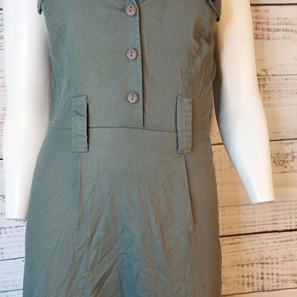 Womans Le Chateau Military Green Collared, Sleeveless Dress - Picture 8 of 12